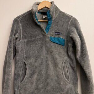 Patagonia Polartec Re-tool Snap-T Fleece Pullover Jacket Women's S Grey & Teal